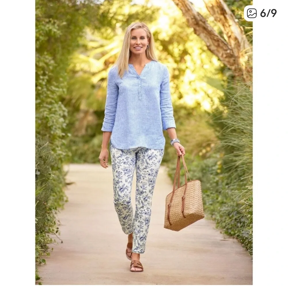 Talbot’s Slimming Ankle Jean Blue& White Butterfly Toile Print Size 14 - Picture 4 of 14